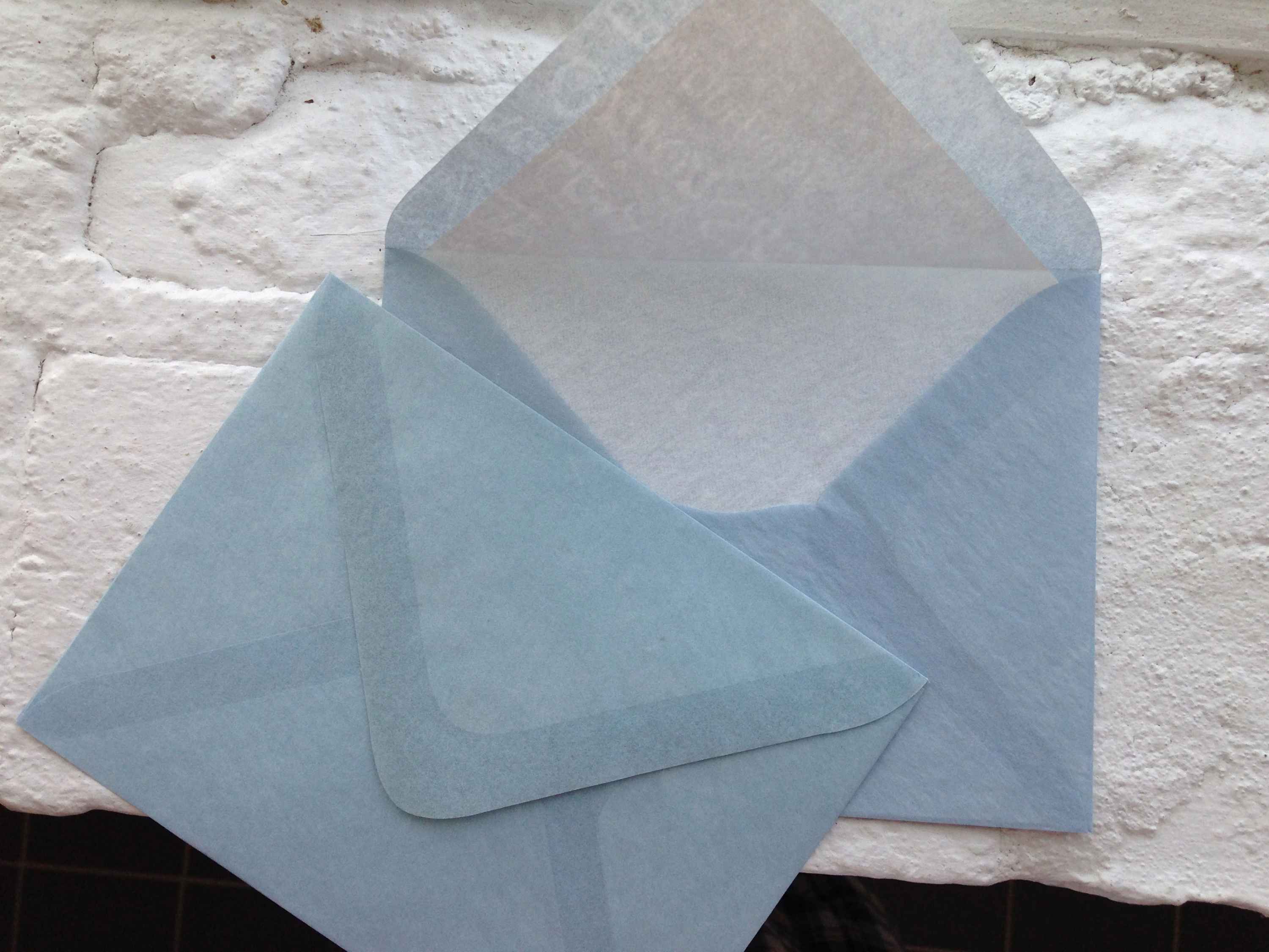 Hand made, fully lined onion skin envelopes exclusive to Nancy Sharon Collins, Stationer.