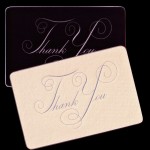 Shown: Midnight Black and Fawn hand engraved “Thank You” cards exclusively from Nancy Sharon Collins.